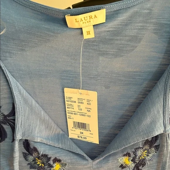 Laura 3X Blue Embroidered Women's Tank Top - Picture 5 of 7